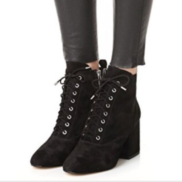 Sam Edelman Tate Lace-Up Bootie, Black Suede, Womens Size 8 M / 38 - Picture 2 of 13